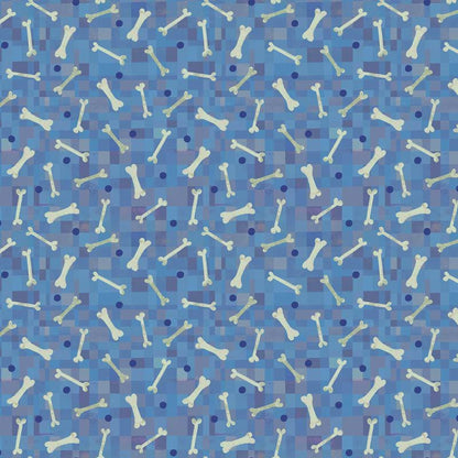 Fur-Ever Friends, Gareth Lucas, Blue Dog Bone Print Fabric, Windham Quilting Cotton