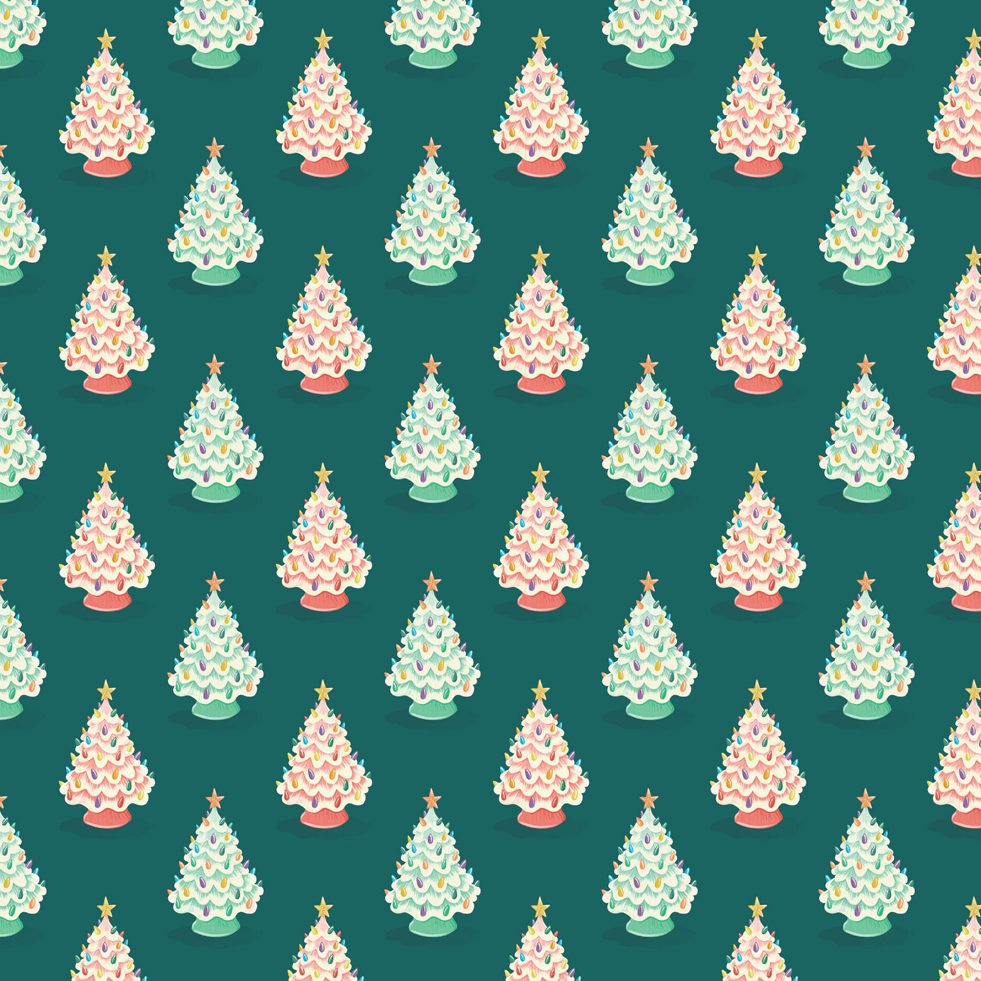 Organic Christmas Tree Fabric: Bright Holiday Quilting Cotton by Charla Pettingill Cloud9