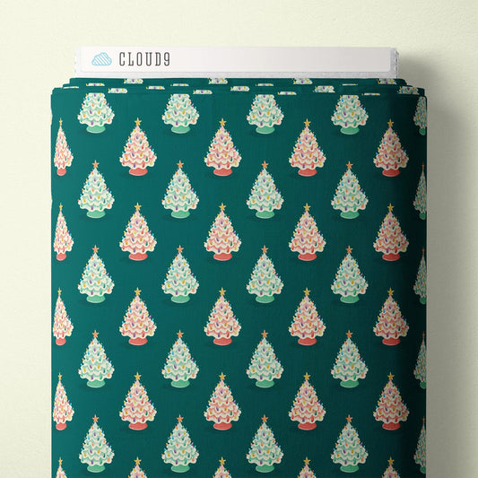 Organic Christmas Tree Fabric: Bright Holiday Quilting Cotton by Charla Pettingill Cloud9