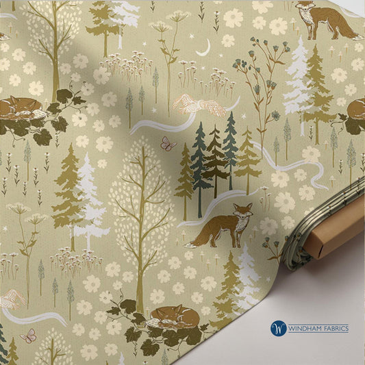 Woodland Fox Cotton Fabric: Willow Bend Rustic Nature Print Windham Fabrics
