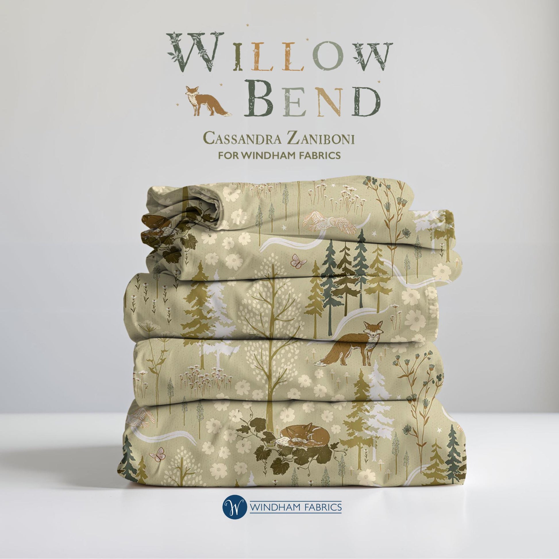 Woodland Fox Cotton Fabric: Willow Bend Rustic Nature Print Windham Fabrics