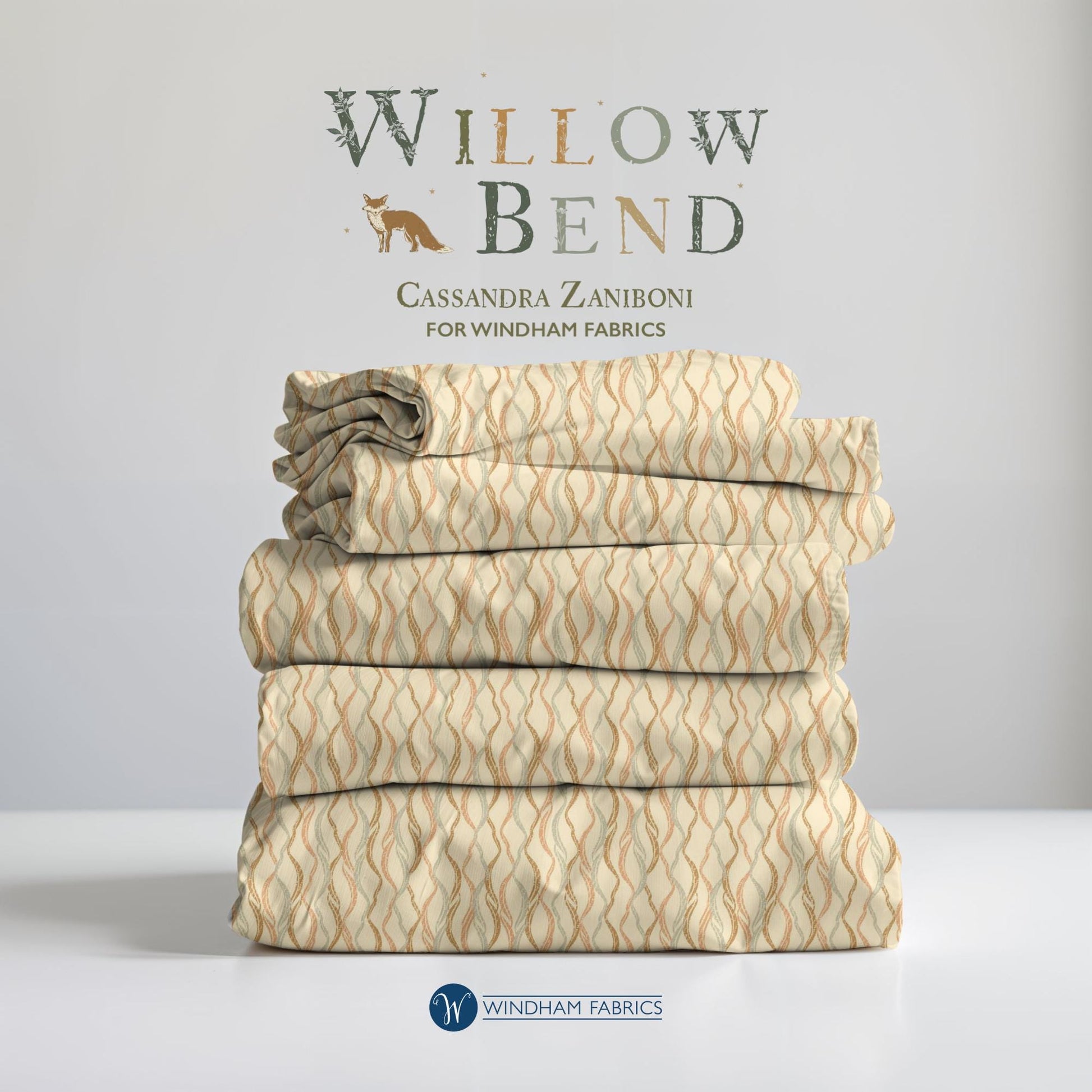 Beige Wave Print Cotton Fabric: Willow Bend Quilting Material Windham Fabrics