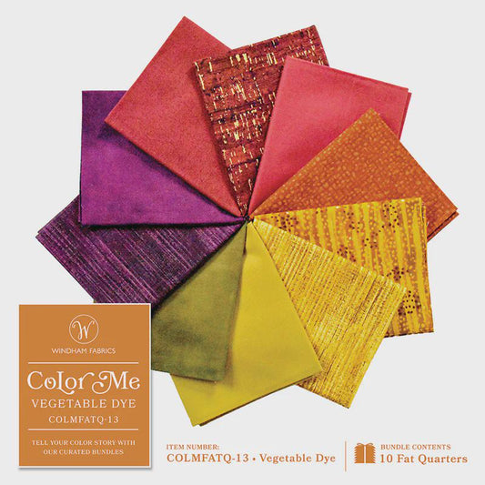 Vegetable Dye Fat Quarter Bundle: Windham Fabrics Color Me, 10 Precut Pieces