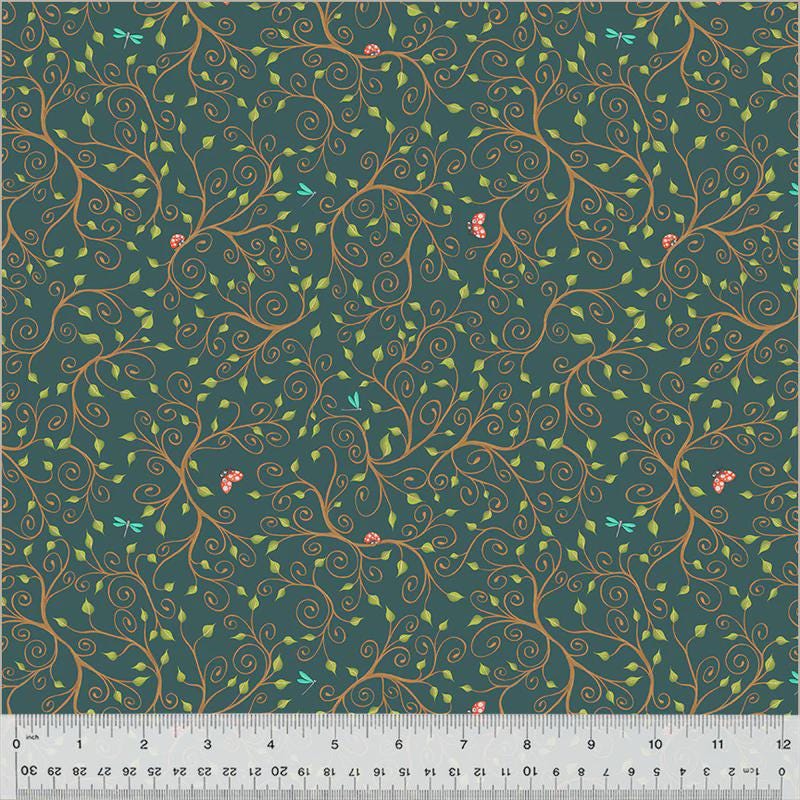 Enchanted Woods Fabric: Green Vines & Leaves Print - Windham Fabrics