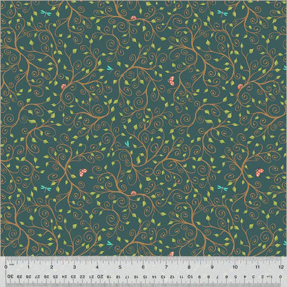 Enchanted Woods Fabric: Green Vines & Leaves Print - Windham Fabrics