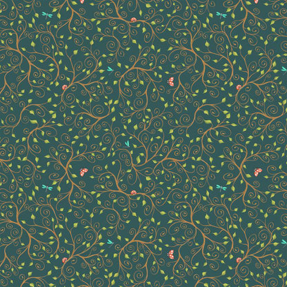 Enchanted Woods Fabric: Green Vines & Leaves Print - Windham Fabrics