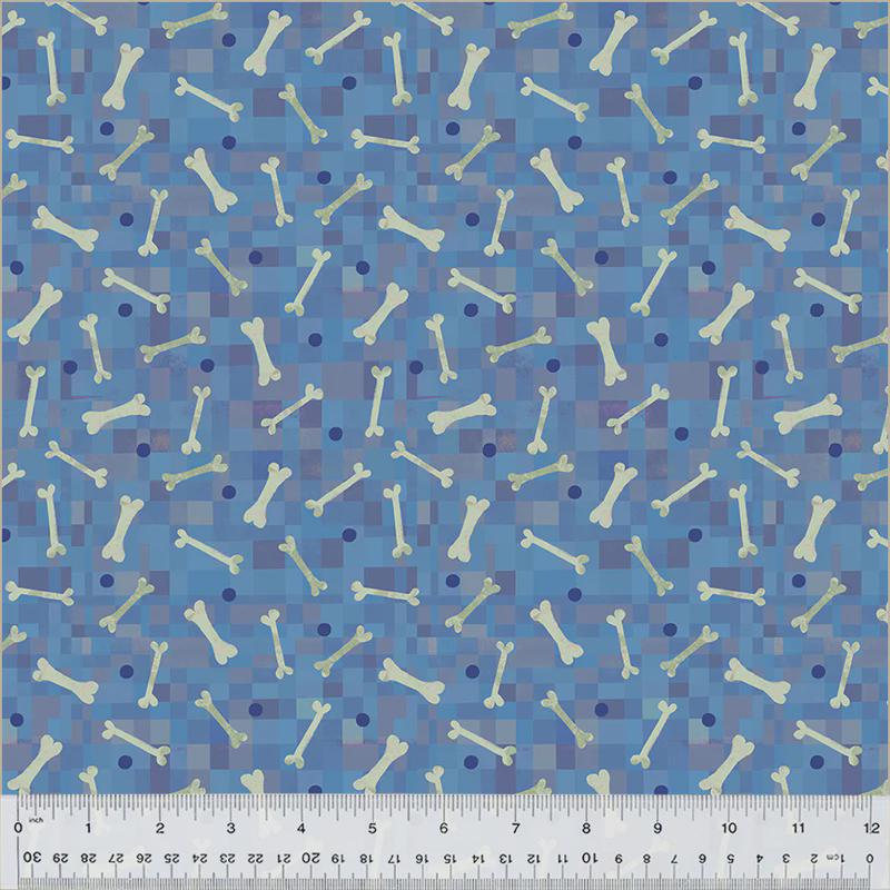 Fur-Ever Friends, Gareth Lucas, Blue Dog Bone Print Fabric, Windham Quilting Cotton