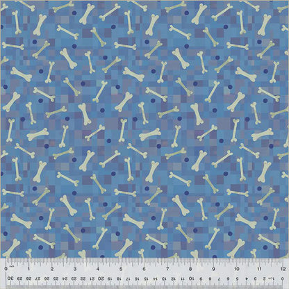Fur-Ever Friends, Gareth Lucas, Blue Dog Bone Print Fabric, Windham Quilting Cotton