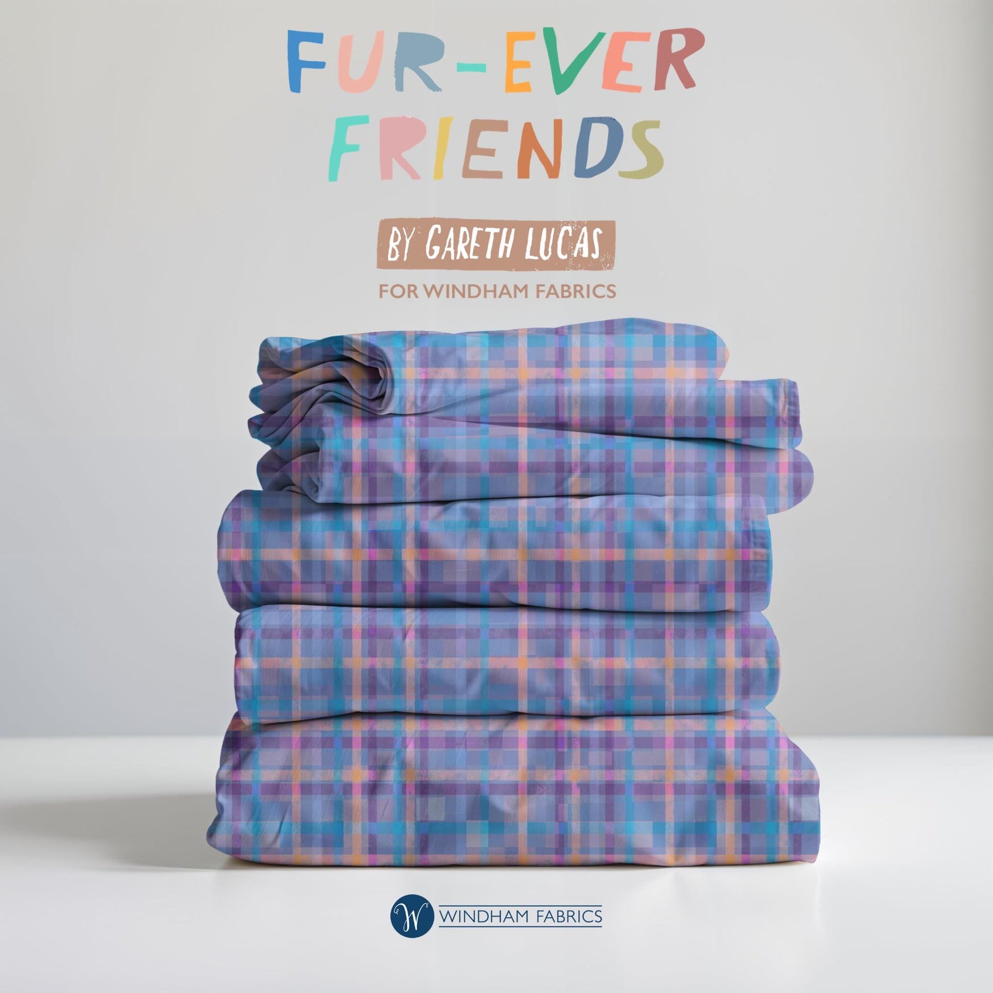Fur-Ever Friends, Colorful Plaid, Quilting Cotton Fabric, Gareth Lucas, Windham Fabrics