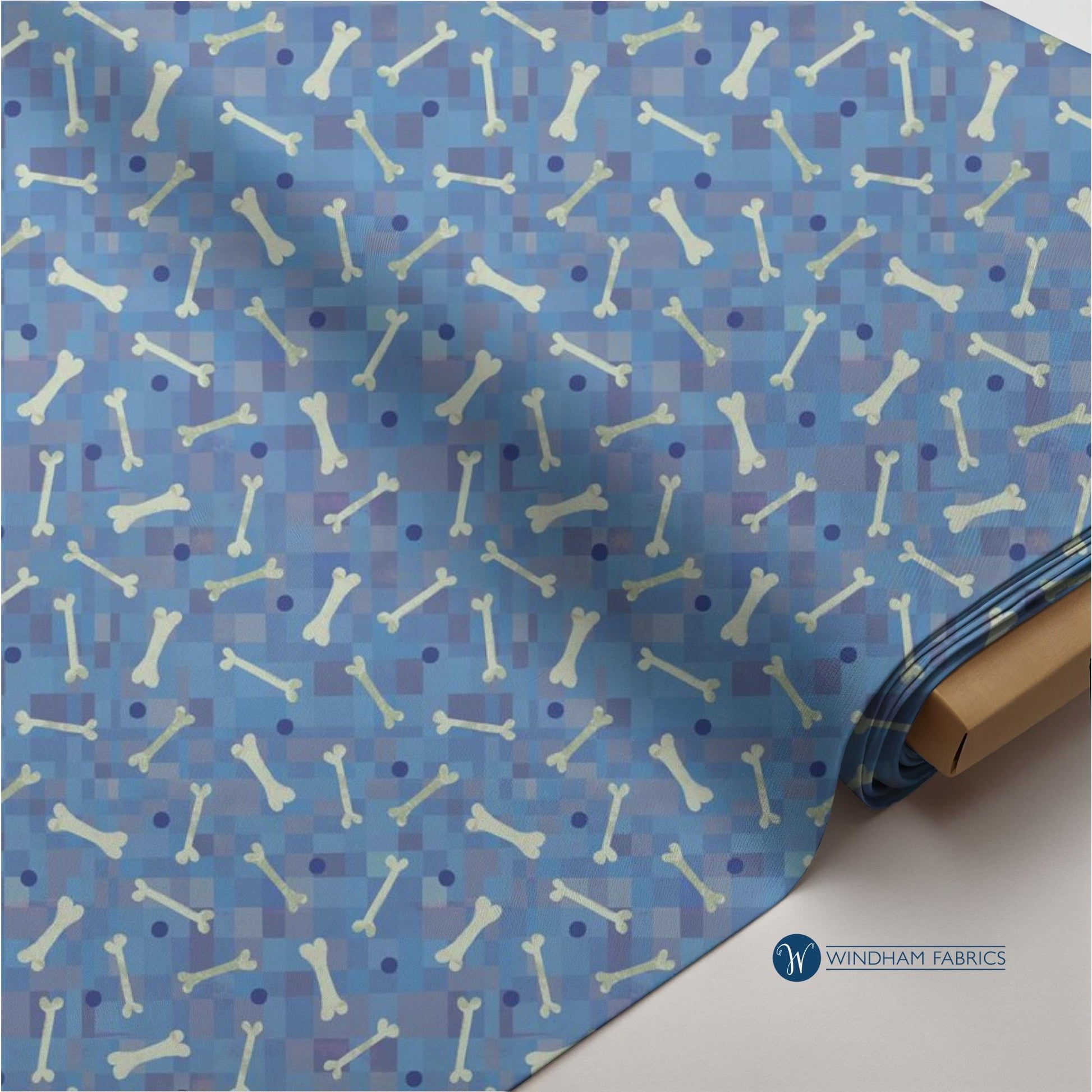 Fur-Ever Friends, Gareth Lucas, Blue Dog Bone Print Fabric, Windham Quilting Cotton