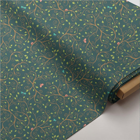 Enchanted Woods Fabric: Green Vines & Leaves Print - Windham Fabrics