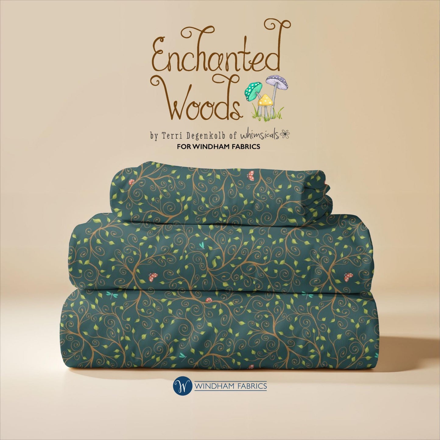 Enchanted Woods Fabric: Green Vines & Leaves Print - Windham Fabrics
