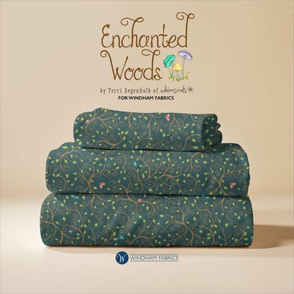 Enchanted Woods Fabric: Green Vines & Leaves Print - Windham Fabrics