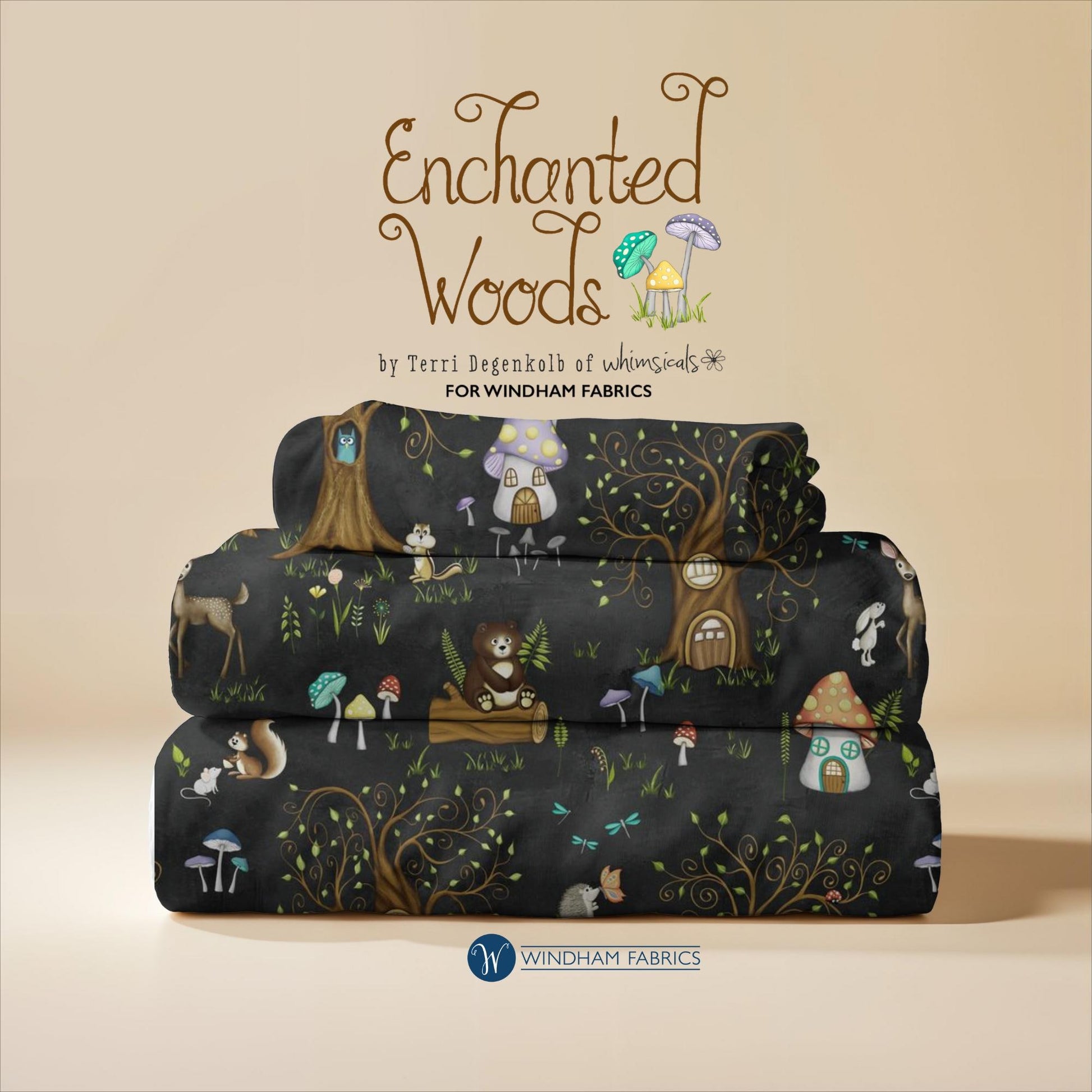 Enchanted Forest Fabric: Whimsical Woodland Animals & Mushroom Houses Terri Degenkolb