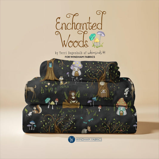 Enchanted Forest Fabric: Whimsical Woodland Animals & Mushroom Houses Terri Degenkolb