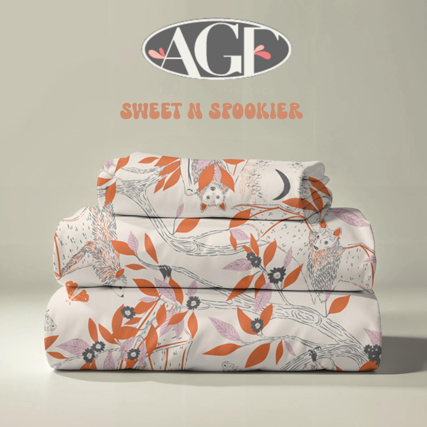 Woodland Bat Fabric: Halloween Quilting Cotton - Sweet n Spookier AGF Print