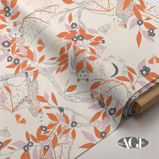 Woodland Bat Fabric: Halloween Quilting Cotton - Sweet n Spookier AGF Print