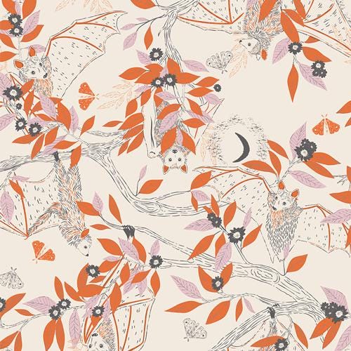 Woodland Bat Fabric: Halloween Quilting Cotton - Sweet n Spookier AGF Print