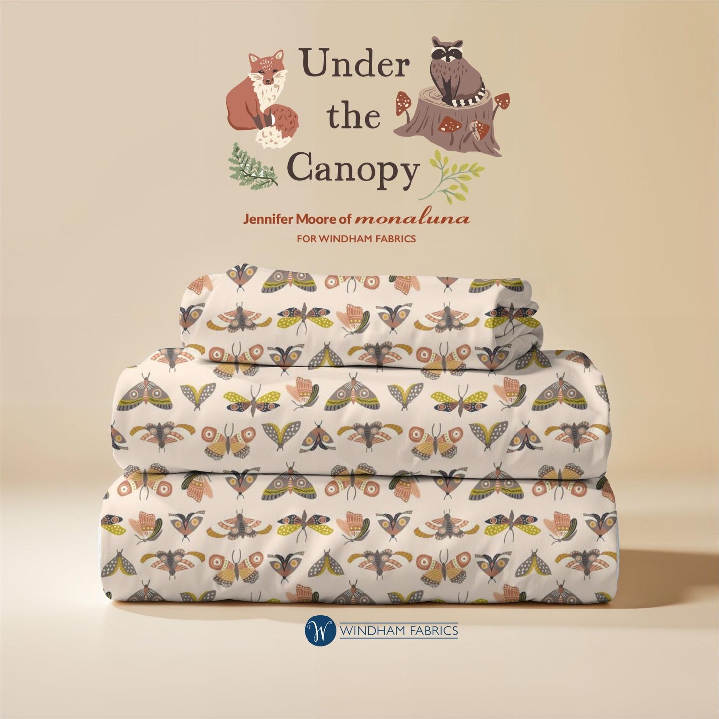 Under the Canopy, Moth Print Cotton Fabric, Jennifer Moore - Blush Windham Fabrics