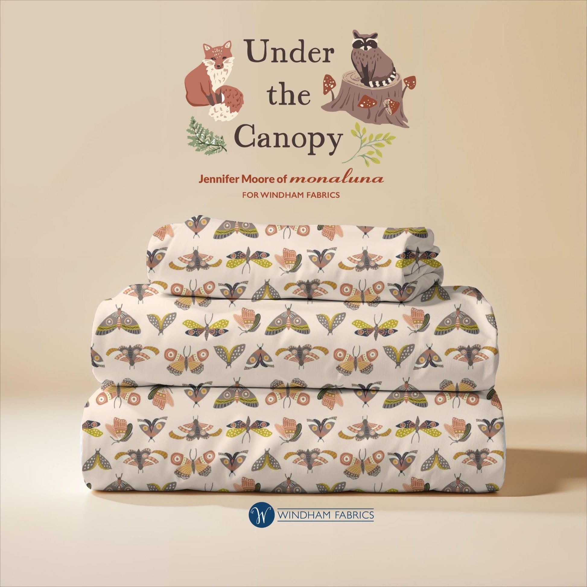 Under the Canopy, Moth Print Cotton Fabric, Jennifer Moore - Blush Windham Fabrics