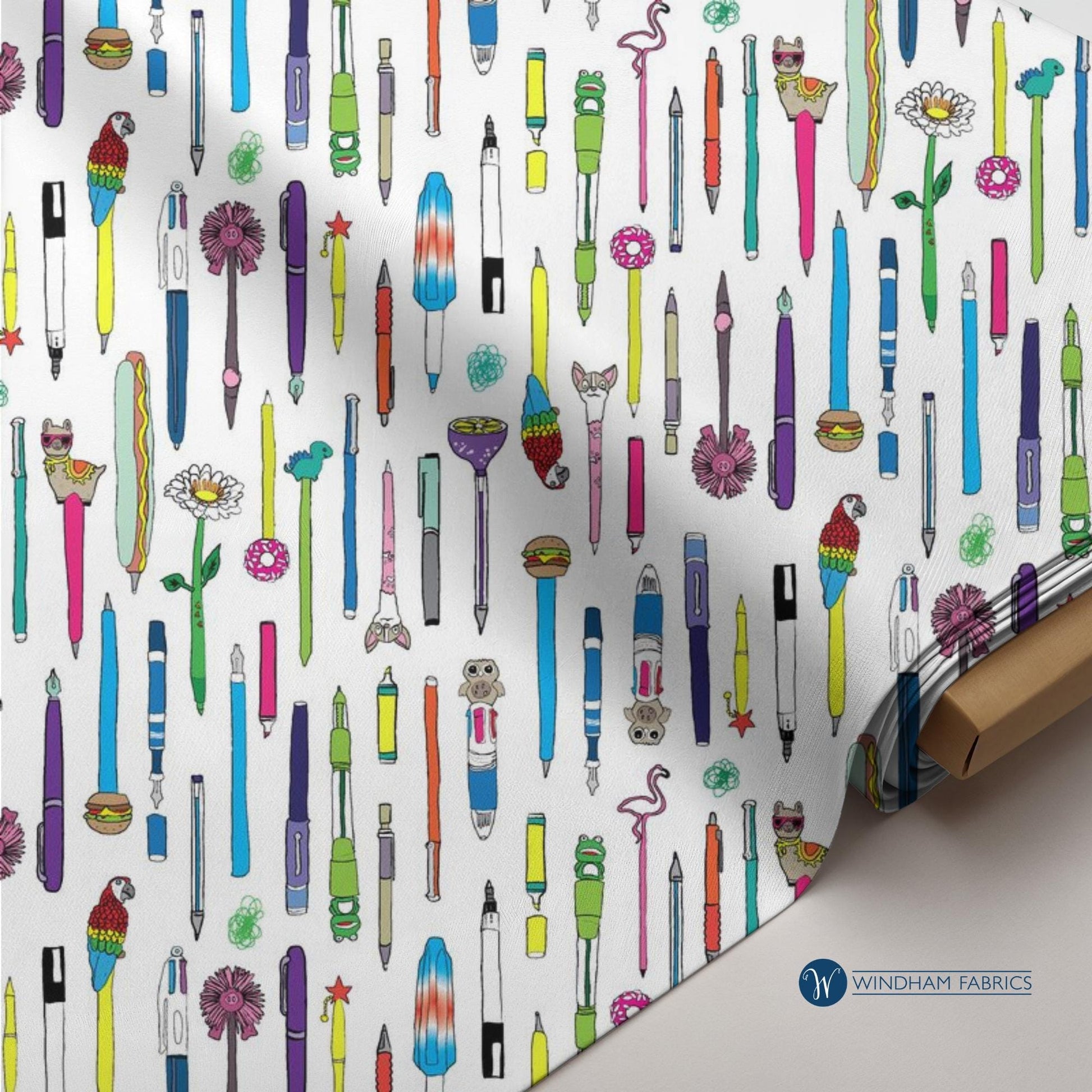 Pen Pals Collection Windham Fabrics, Novelty Pen Print Cotton Fabric, Heather Givans