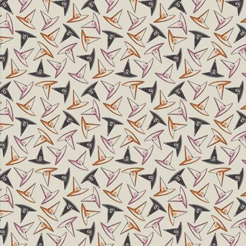 Witch Hat Halloween Fabric: Cream, Orange, Pink Cotton Quilting Fabric by Art Gallery Fabrics