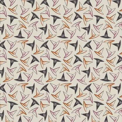 Witch Hat Halloween Fabric: Cream, Orange, Pink Cotton Quilting Fabric by Art Gallery Fabrics