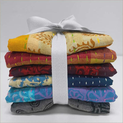 Kantha Bundle by Windham Fabrics, Hand-Stitched Fat Quarter Fabric Bundle – 100% Cotton