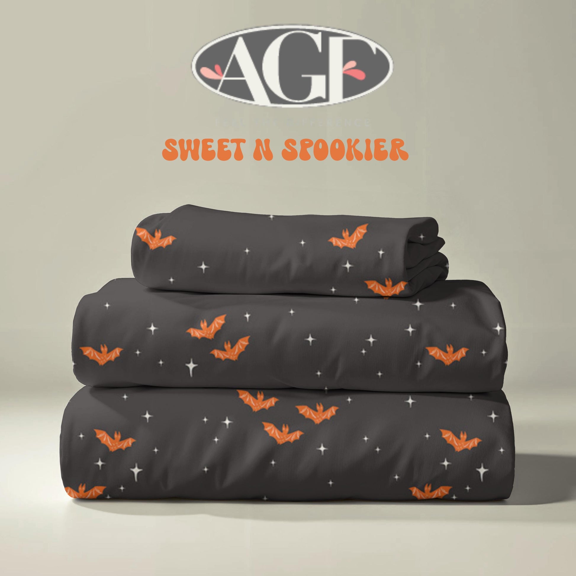 Sweet n Spookier, Halloween Bat Fabric, Orange Bats on Black Cotton - Art Gallery Fabrics