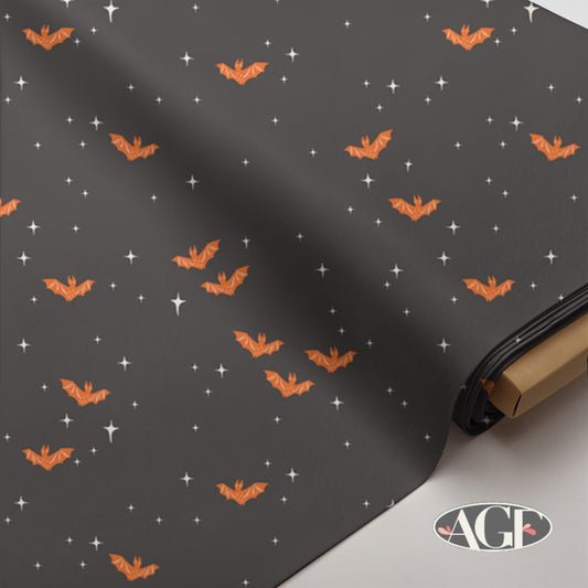 Sweet n Spookier, Halloween Bat Fabric, Orange Bats on Black Cotton - Art Gallery Fabrics