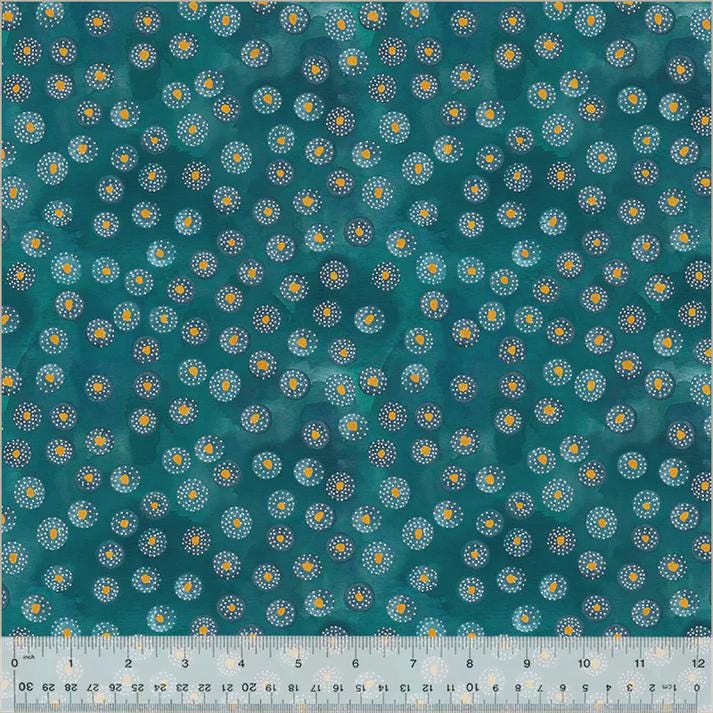 Ebb & Flow by Essoldo Design - Aqua- Windham - Fabrics Quilting Cotton - Embellished Metallic - Teal Floral