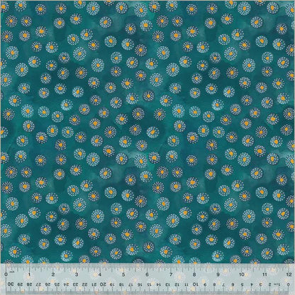 Ebb & Flow by Essoldo Design - Aqua- Windham - Fabrics Quilting Cotton - Embellished Metallic - Teal Floral