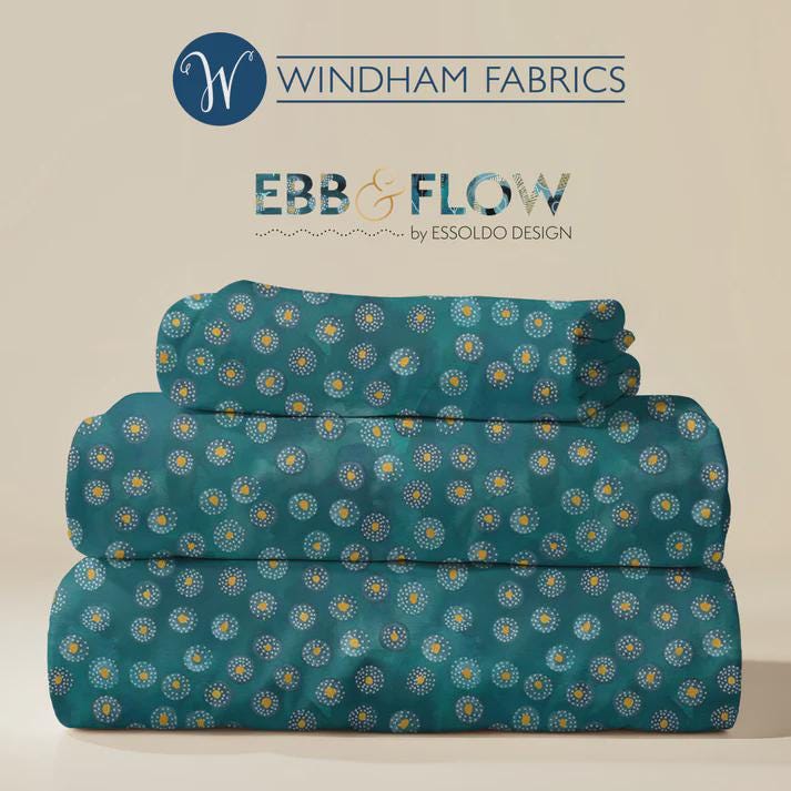 Ebb & Flow by Essoldo Design - Aqua- Windham - Fabrics Quilting Cotton - Embellished Metallic - Teal Floral