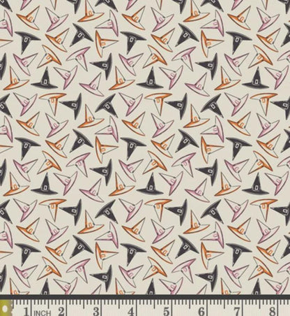 Witch Hat Halloween Fabric: Cream, Orange, Pink Cotton Quilting Fabric by Art Gallery Fabrics
