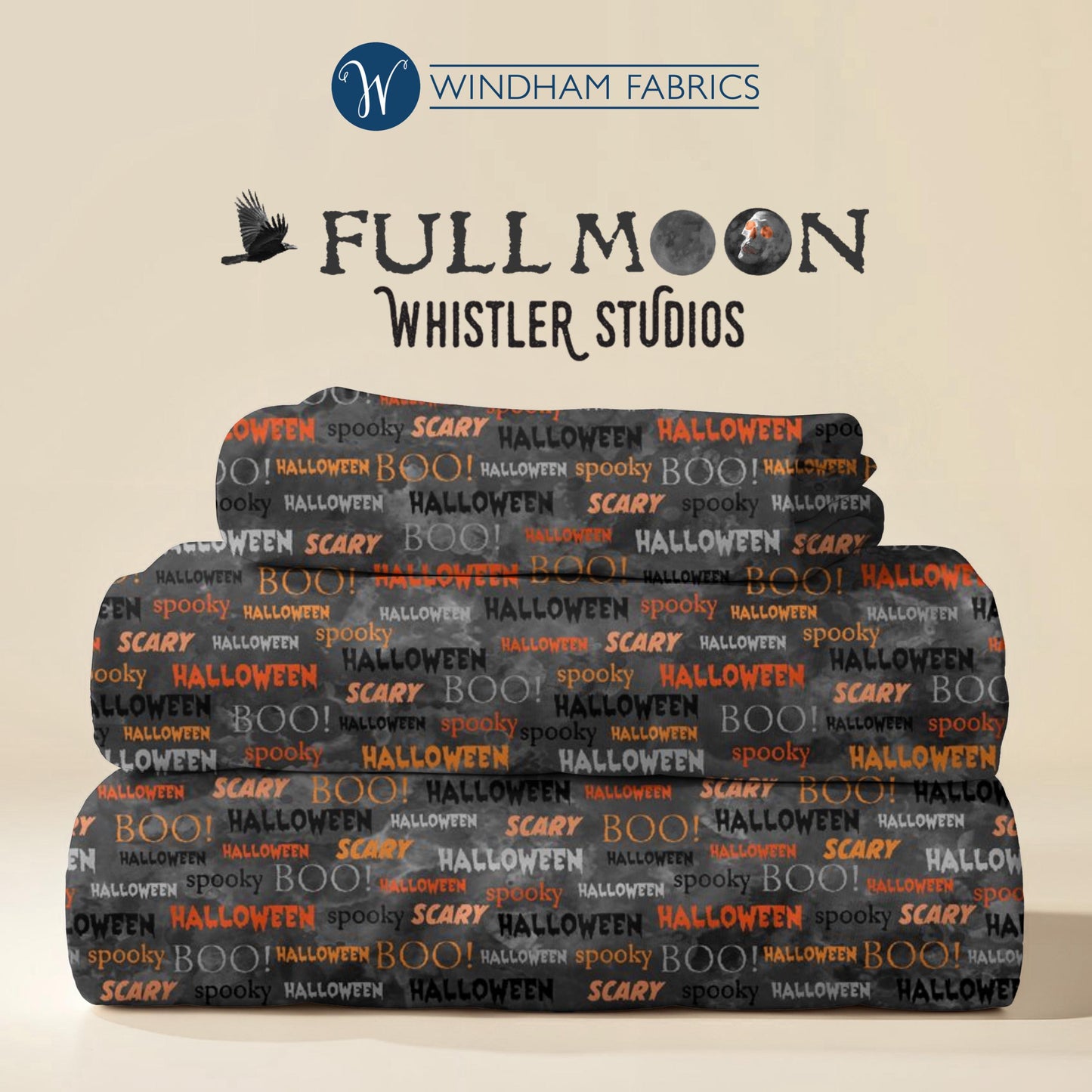 Full Moon Halloween Fabric by Whistler Studios | Spooky Words Print | Windham Fabrics