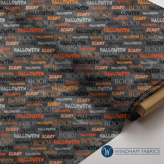 Full Moon Halloween Fabric by Whistler Studios | Spooky Words Print | Windham Fabrics