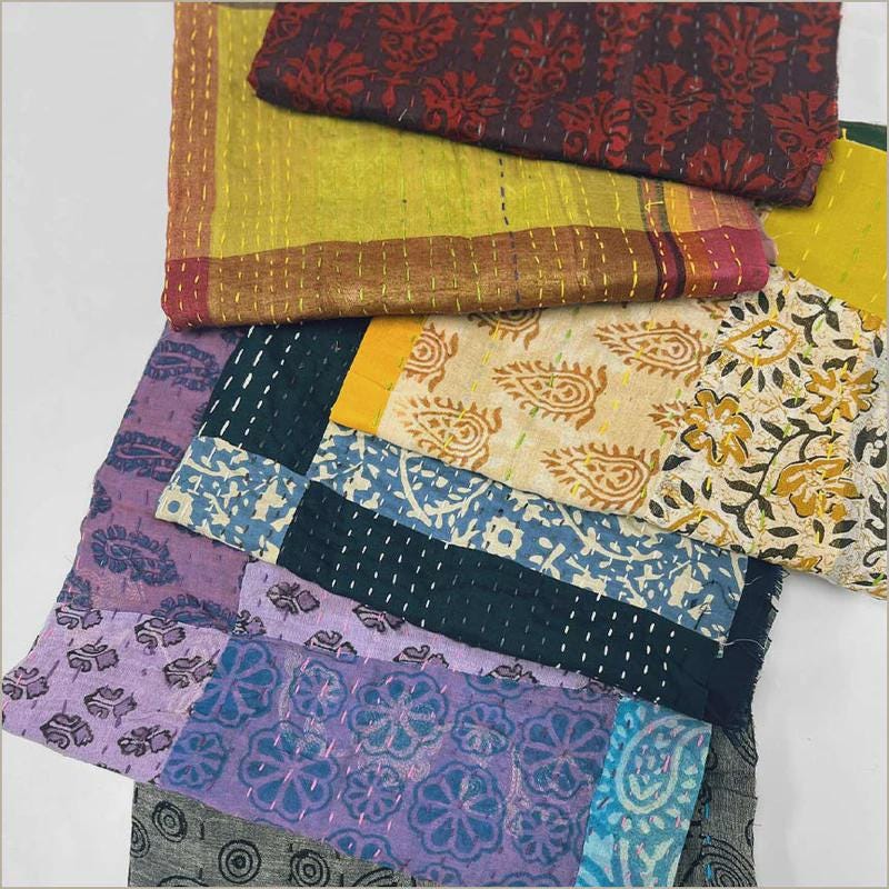 Kantha Bundle by Windham Fabrics, Hand-Stitched Fat Quarter Fabric Bundle – 100% Cotton