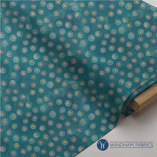 Ebb & Flow by Essoldo Design - Aqua- Windham - Fabrics Quilting Cotton - Embellished Metallic - Teal Floral