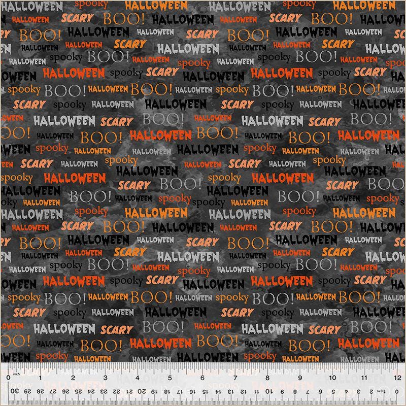 Full Moon Halloween Fabric by Whistler Studios | Spooky Words Print | Windham Fabrics