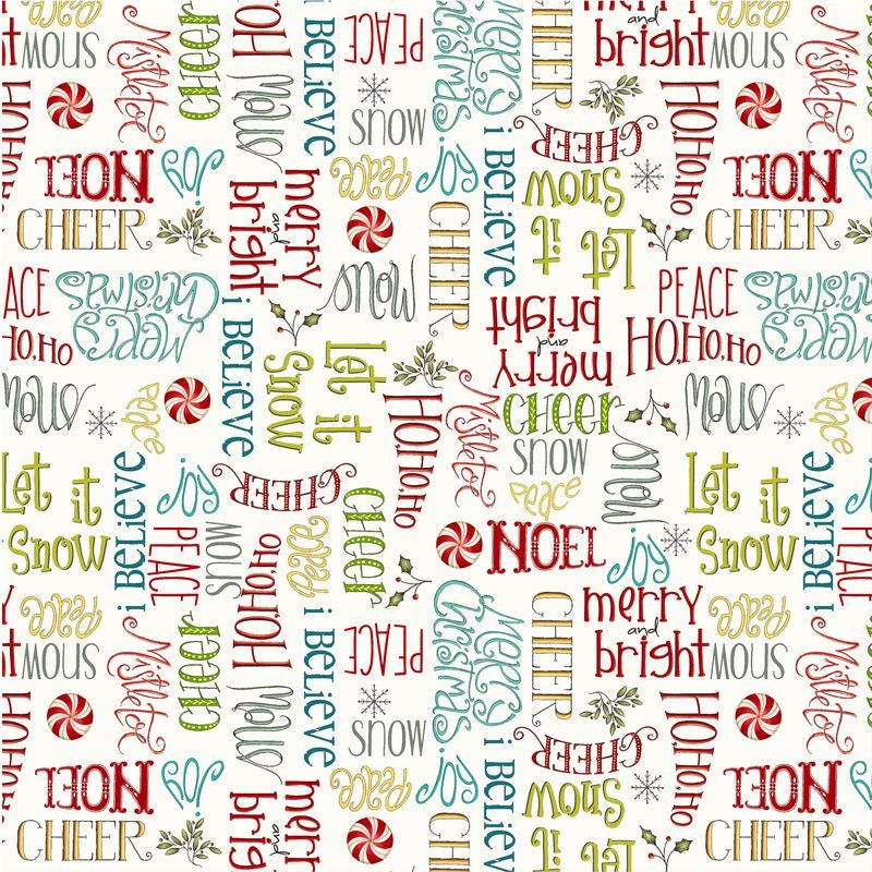 Season's Greetings, A Very Terri Christmas by Terri Degenkolb for Windham Fabrics, Quilting Cotton, Christmas Fabric, Ivory Backbround