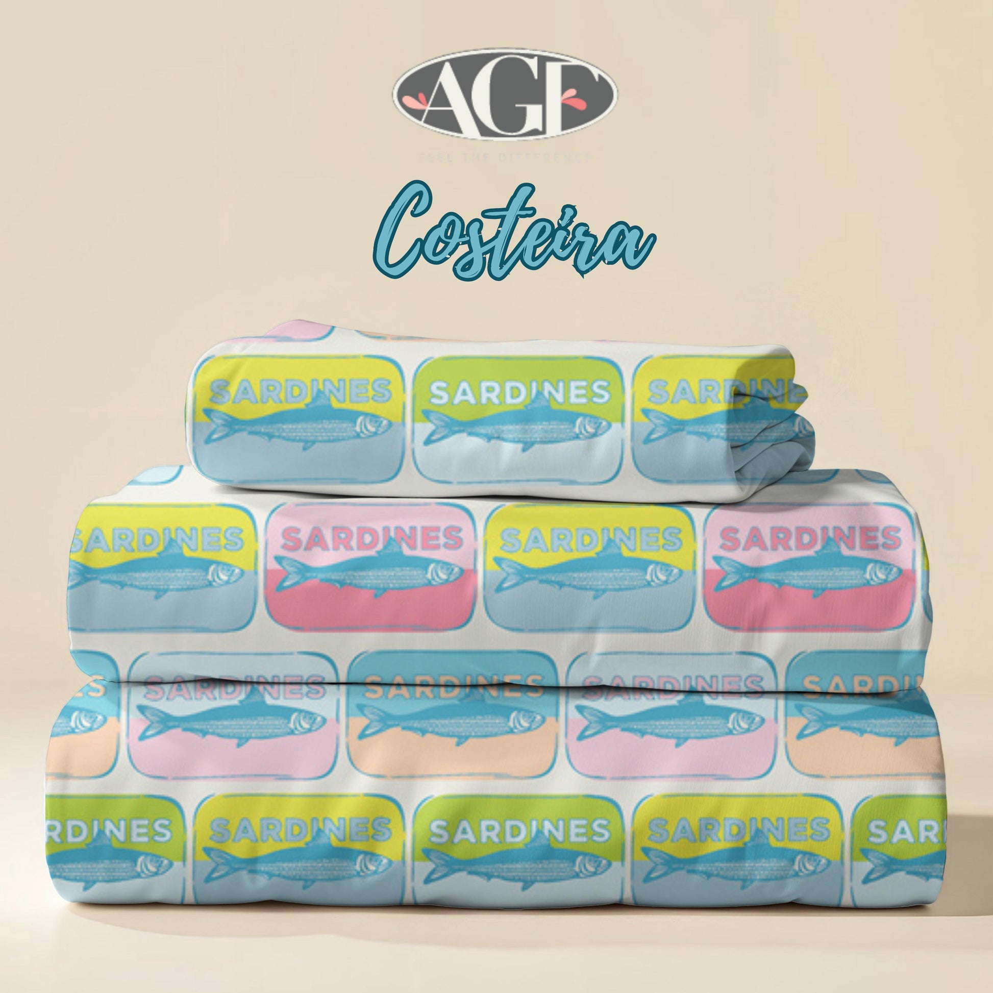Costeira Fabric by AGF, Coastal Canned Fish Print, Ocean Theme Cotton, Fat Quarter or Yardage, Nautical Quilting Fabric, Mar de Sardinhas