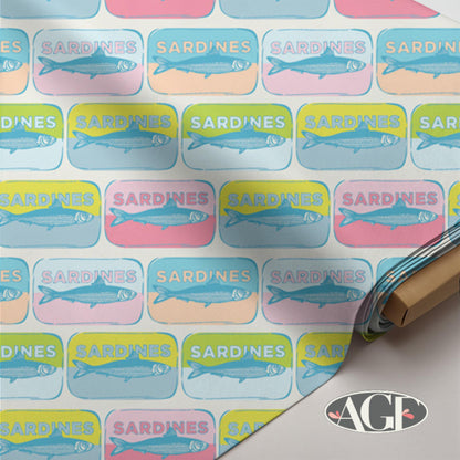 Costeira Fabric by AGF, Coastal Canned Fish Print, Ocean Theme Cotton, Fat Quarter or Yardage, Nautical Quilting Fabric, Mar de Sardinhas