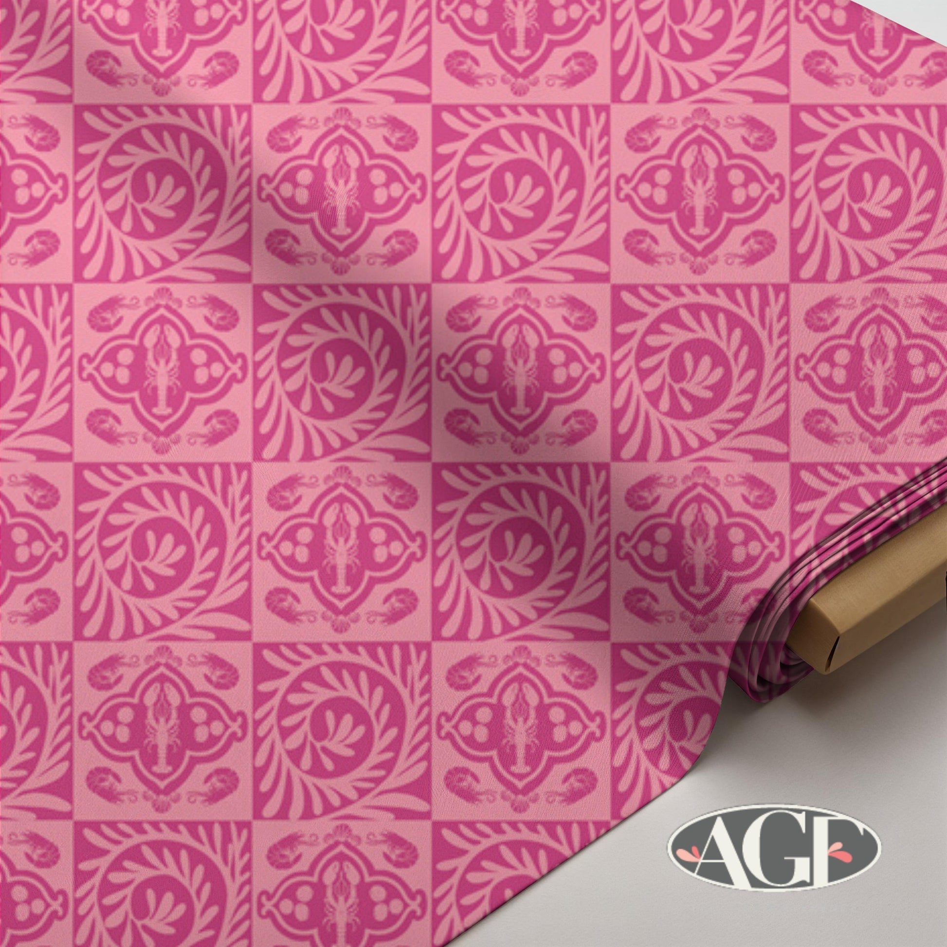 Costeira Pink Tile Fabric, Art Gallery Fabrics, Coastal Medallion Block Print, Quilting Cotton by AGF Studio Fabric, Azulejos Rosados