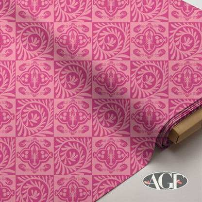 Costeira Pink Tile Fabric, Art Gallery Fabrics, Coastal Medallion Block Print, Quilting Cotton by AGF Studio Fabric, Azulejos Rosados
