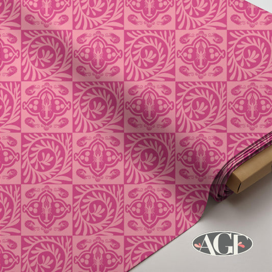 Costeira Pink Tile Fabric, Art Gallery Fabrics, Coastal Medallion Block Print, Quilting Cotton by AGF Studio Fabric, Azulejos Rosados