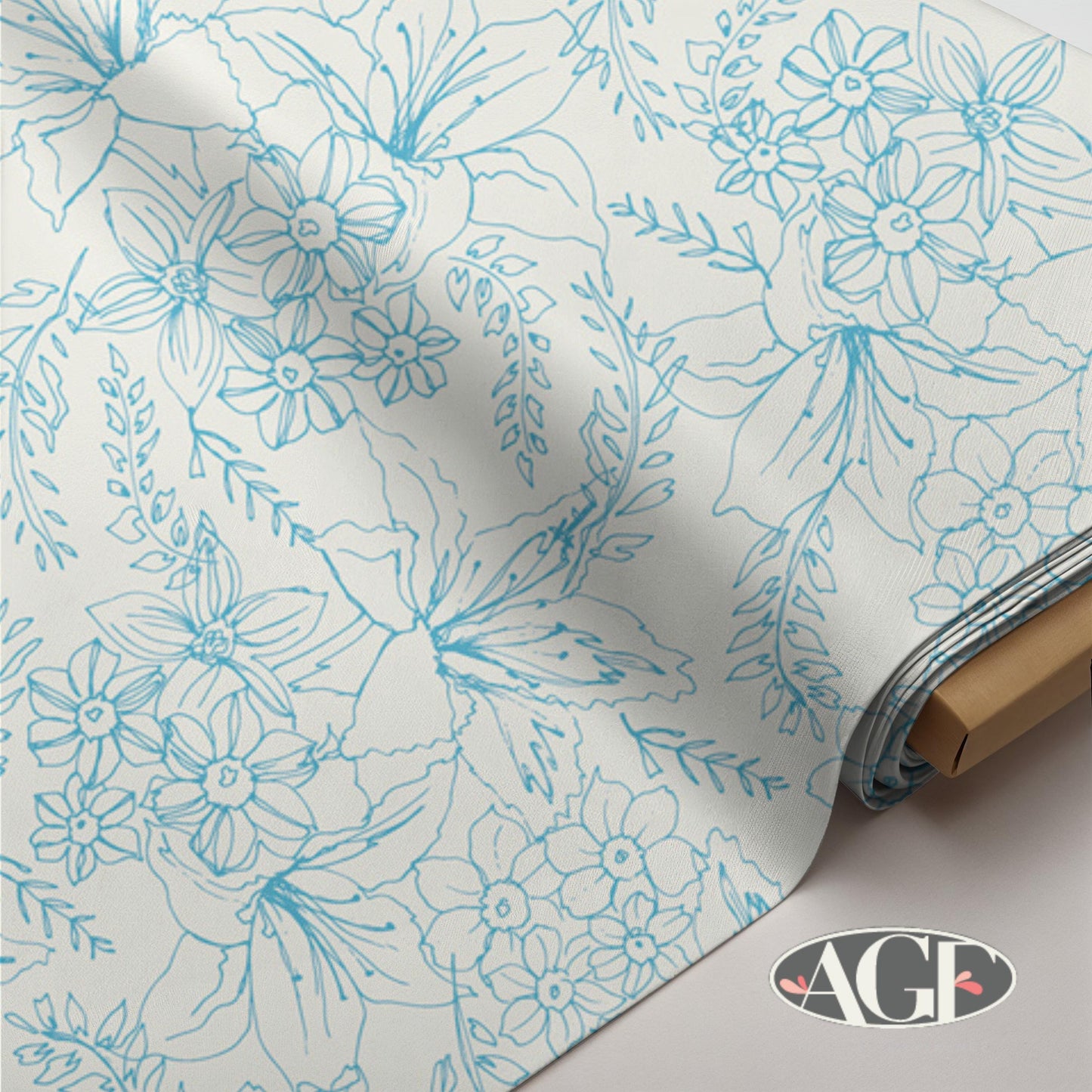 Coastal Blue Floral Fabric, Costeira Collection by AGF, Ocean-Inspired Fabric, Modern Nautical Floral, Natural Bouquet Madeira