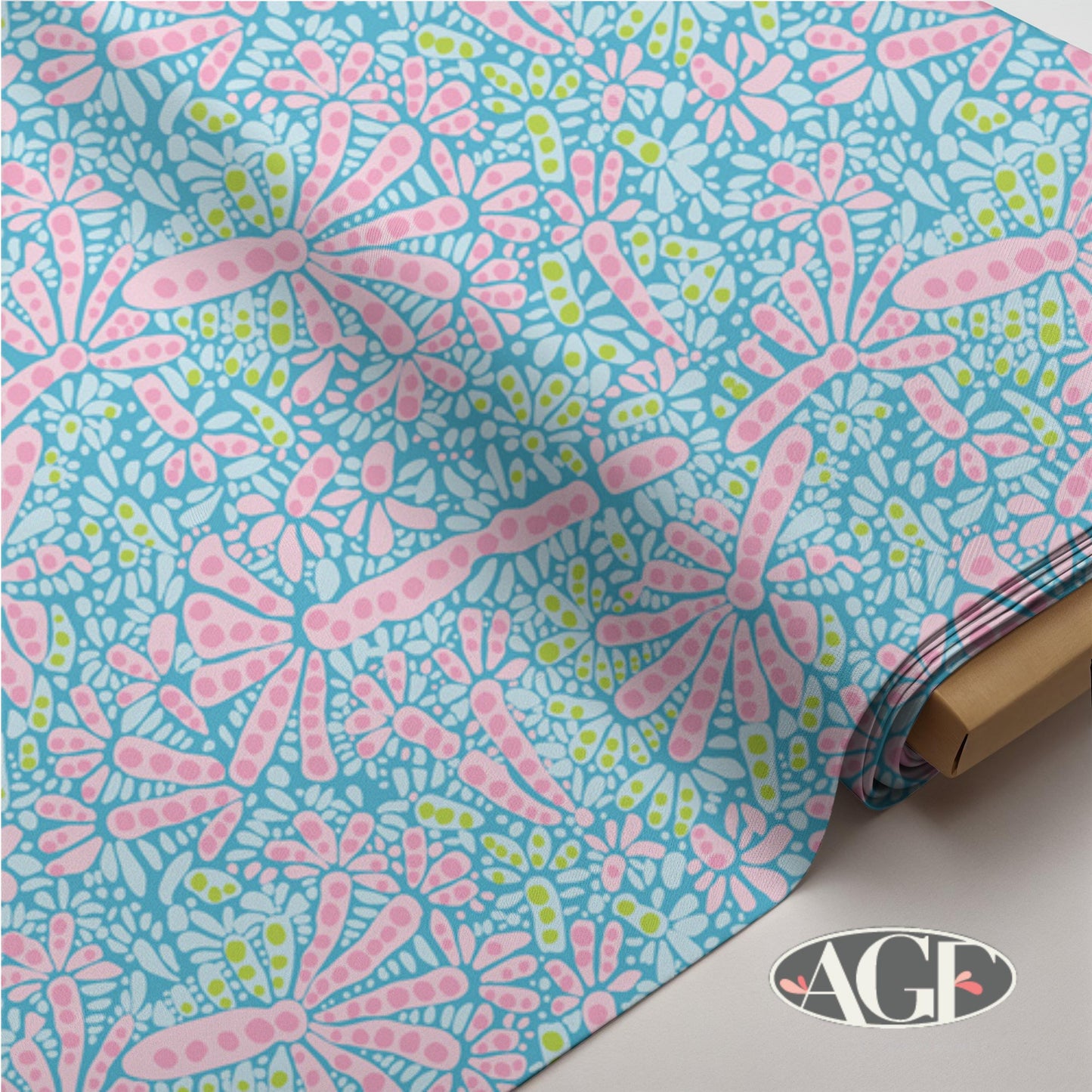 Art Gallery Costeira Fabric, Coastal Abstract Coral Motif on Blue, Ocean Batik Style Quilting Cotton, Belos Corais Azuis