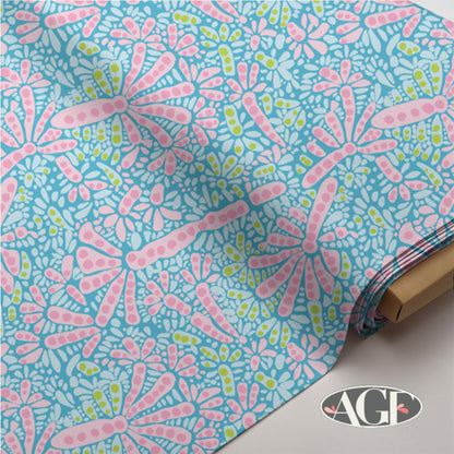 Art Gallery Costeira Fabric, Coastal Abstract Coral Motif on Blue, Ocean Batik Style Quilting Cotton, Belos Corais Azuis