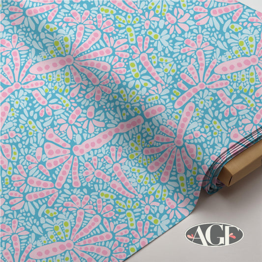 Art Gallery Costeira Fabric, Coastal Abstract Coral Motif on Blue, Ocean Batik Style Quilting Cotton, Belos Corais Azuis