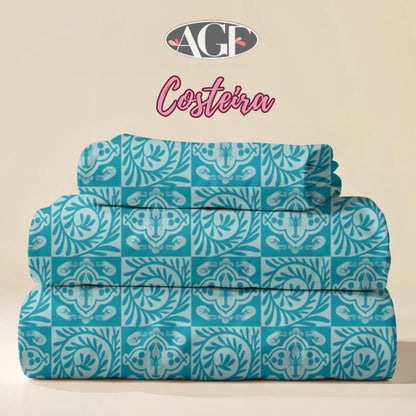 Costeira Azul Coastal Tile Fabric by AGF, Ocean Blue Sea Life Quilt Cotton, Nautical Tile Print Fabric, Art Gallery, Azulejos Azuis